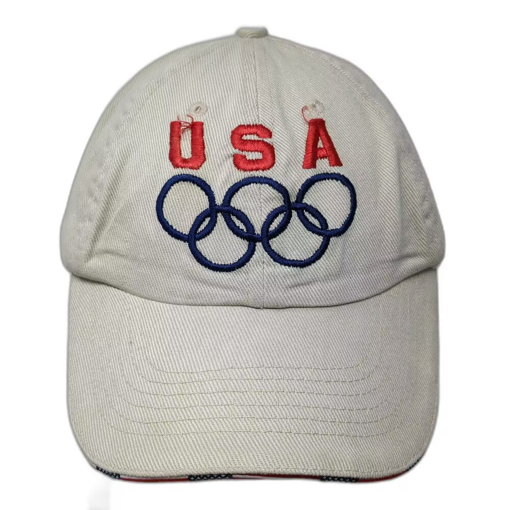 Mat Hat Baseball Cap Beige Red OS USA Olympic Rings Flag Embroidered Cotton Hat